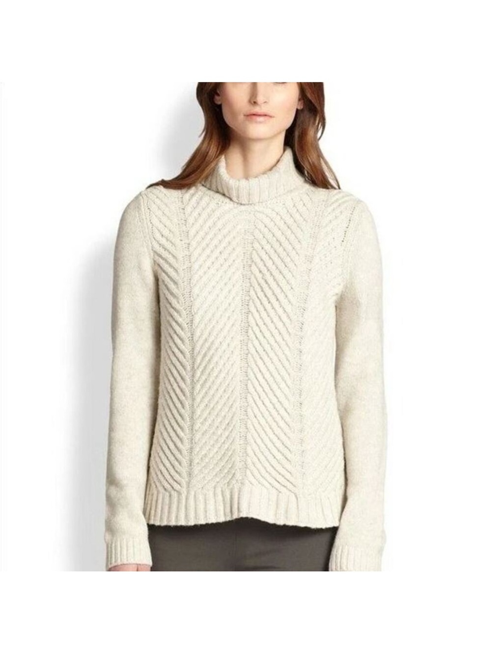 Vince chevron Cream Cable-Knit yak wool turtlenecks Sweater Medium